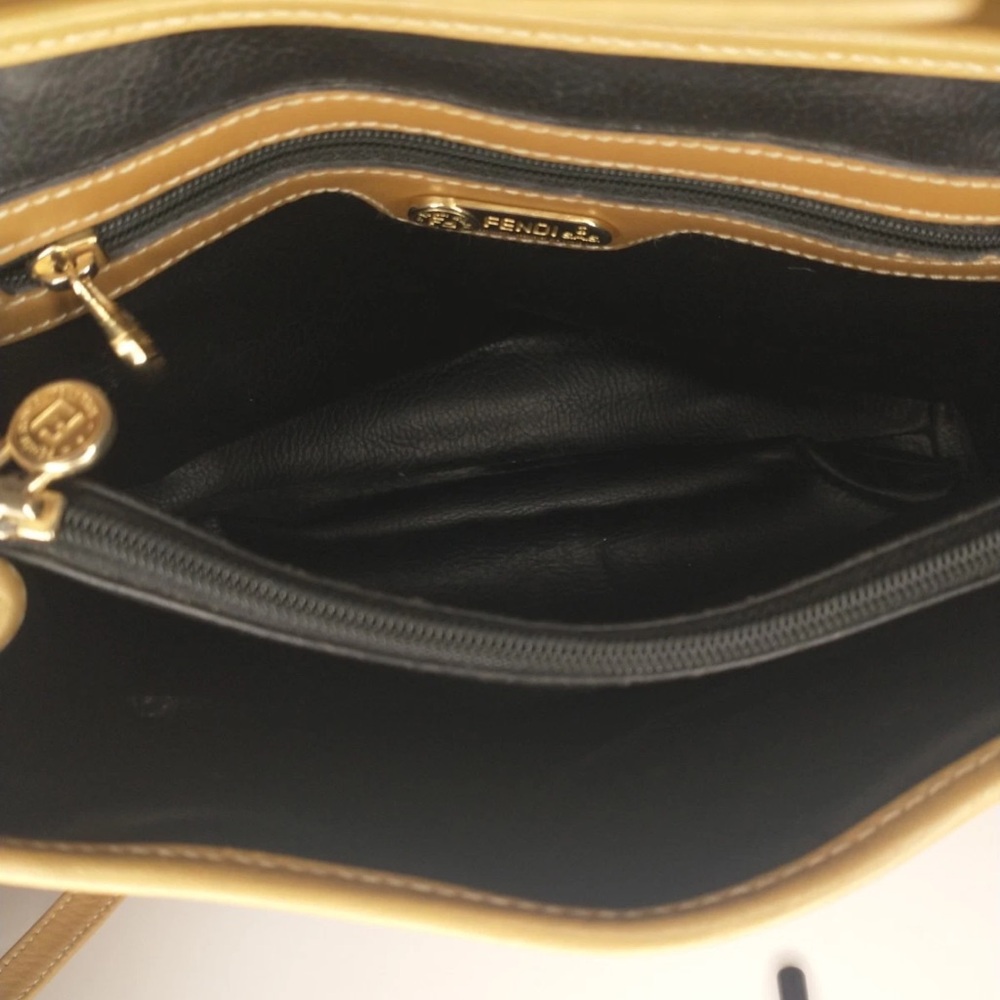 Fendi Pequin Black & Tan Striped Handbag/Crossbody Bag with Leather Trim. - Picture 12 of 17